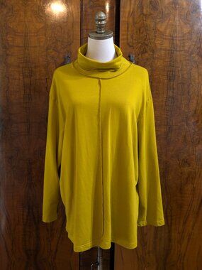 Bryn Walker Mustard Yellow Cowl Neck Tunic Top M Bamboo Cotton Loose Fit Cozy